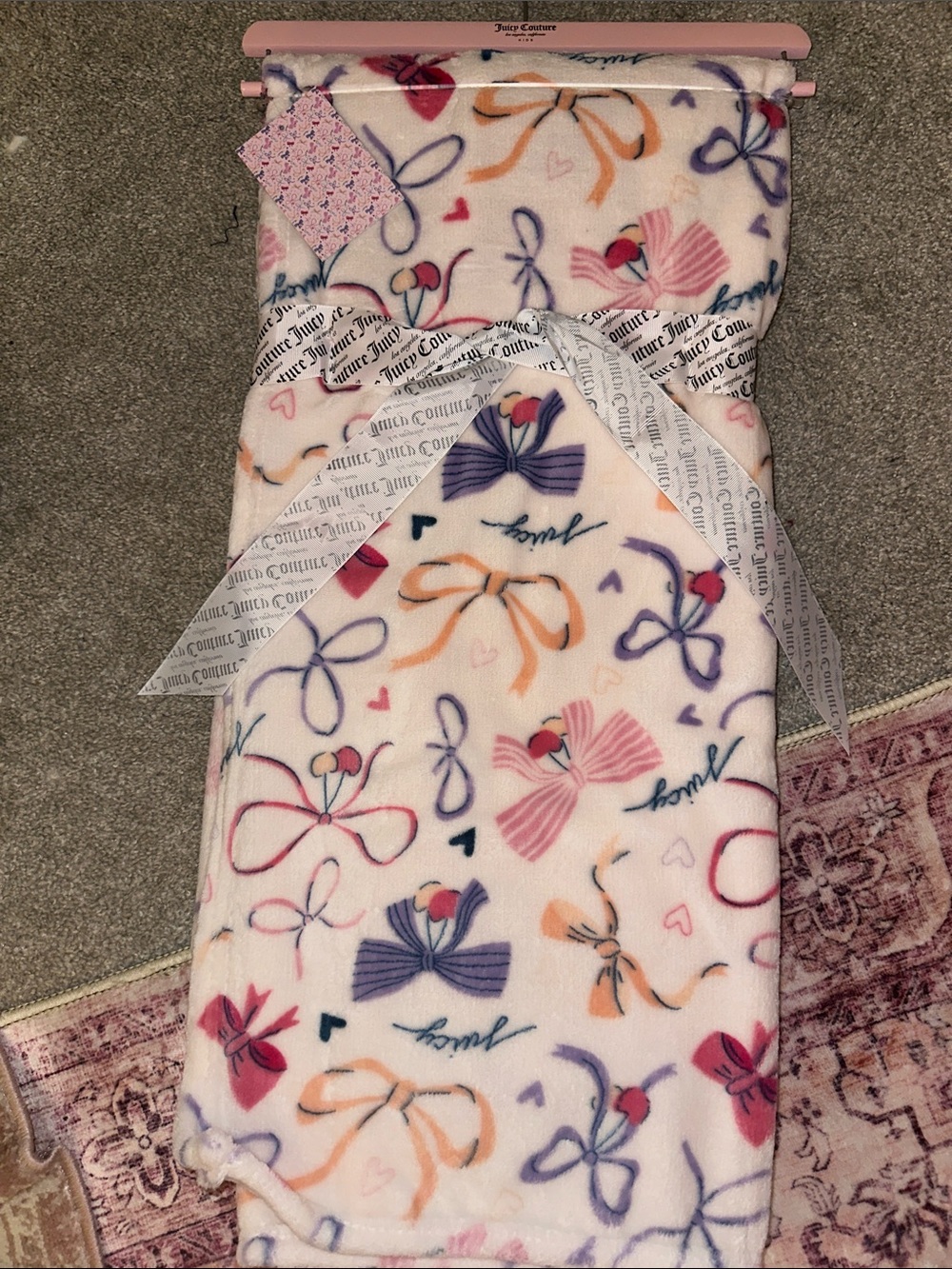 Juicy Couture Pink Bow-Print Fleece Throw Blanket